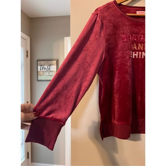 Kate Spade XL Sparkle And Shine Velour Crewneck Sweatshirt Burgundy Soft Lounge - Picture 8 of 10